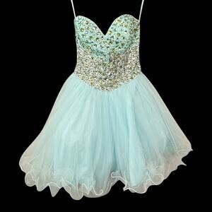 Terani Couture Teal Blue Sweet 16 Formal Prom Dress Sz 0 Strapless Sweetheart
